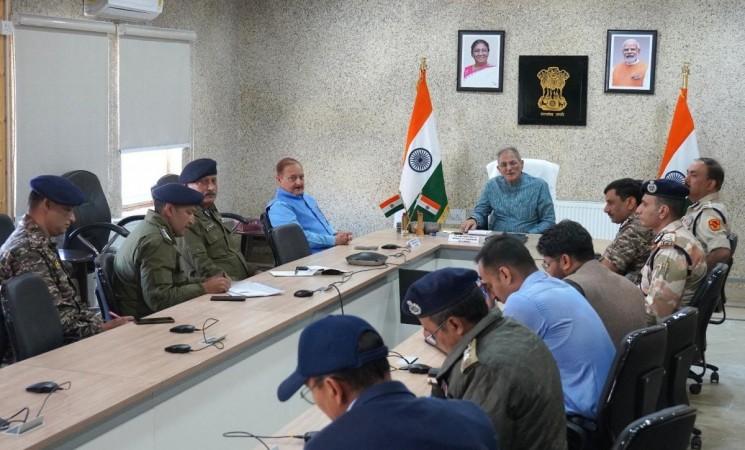 LG Kavinder Gupta chairing a high level meeting to review law and order situation in Leh Kavinder Gupta