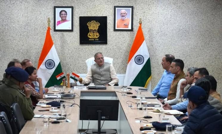 LG Kavinder Gupta chairing a high level meeting to review law and order situation in Leh Kavinder Gupta