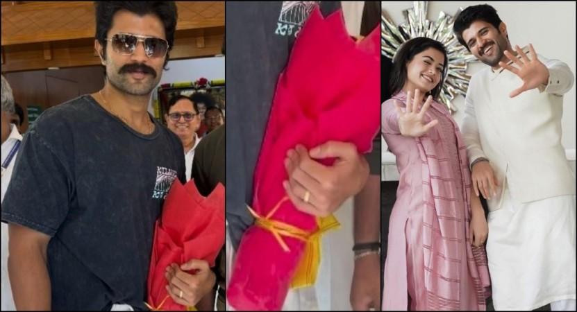 Vijay Deverakonda flaunts engagement ring on his visit to Puttaparthi days after getting engaged to Rashmika Mandanna