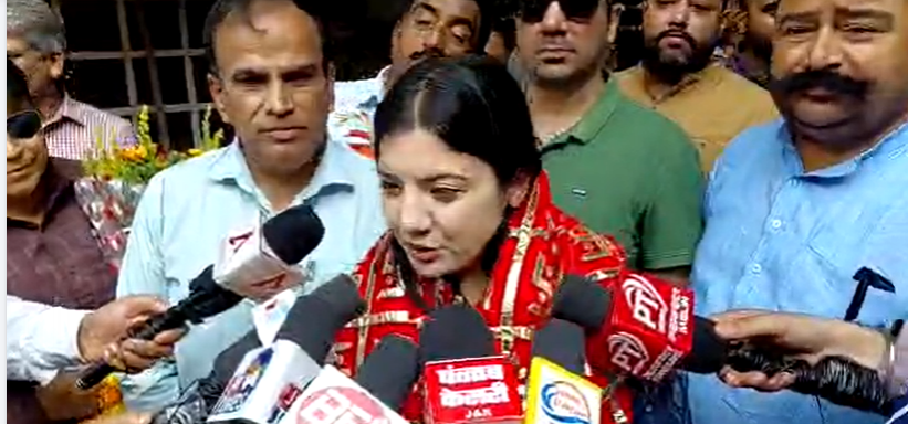 Divyani Rana interacting with media persons after BJP announces her as candidate for Nagrota assembly bypoll Divyani Rana