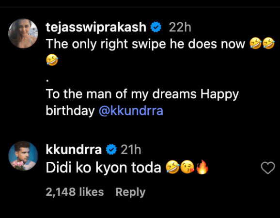Karan Kundrra calls ex-GF Anusha 'Didi' as GF Tejasswi Prakash drops romantic pics, takes subtle dig at BF's Ex Karan Kundrra calls ex-GF Anusha 'Didi' as GF Tejasswi Prakash drops romantic pics, takes subtle dig at BF's Ex