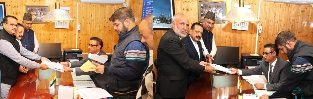 BJP candidates Rakesh Mahajan and Dr. Ali Mohammad Dar filing their papers BJP candidates