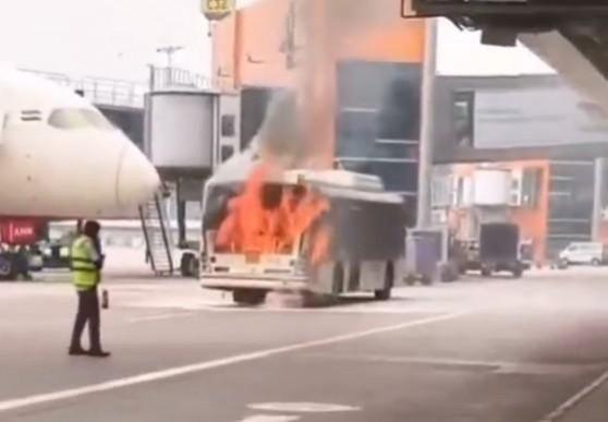 Bus operated by Air India's ground handler catches fire at Delhi Airport; no injuries reported Bus operated by Air India's ground handler catches fire at Delhi Airport; no injuries reported