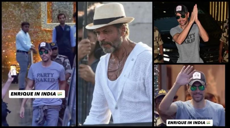 Enrique Iglesias touches down in Mumbai in 'Party Naked' tee; greets paps with namaste, to reportedly collaborate with SRK for King