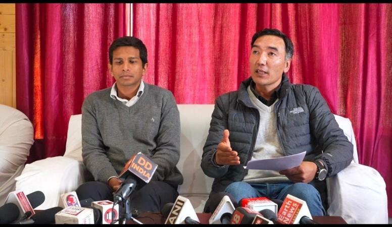 Tushar Anand Administrative Secretary and .Rigzin Spalgon Additional Secretary of the Judicial Commission interacting with media persons at Leh Ladakh panel