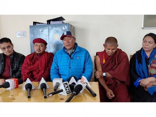 President of Ladakh Buddhist Association Chering Dorjay Lakrook addressing a press conference at Leh LBA