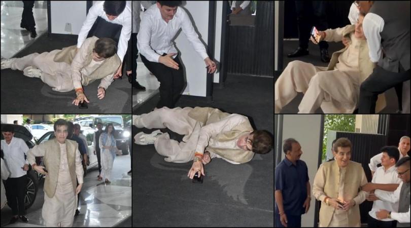 Jeetendra loses balance, slips on stairs and falls at Zarine Khan's prayer meet; fans slam paps for sharing video, say