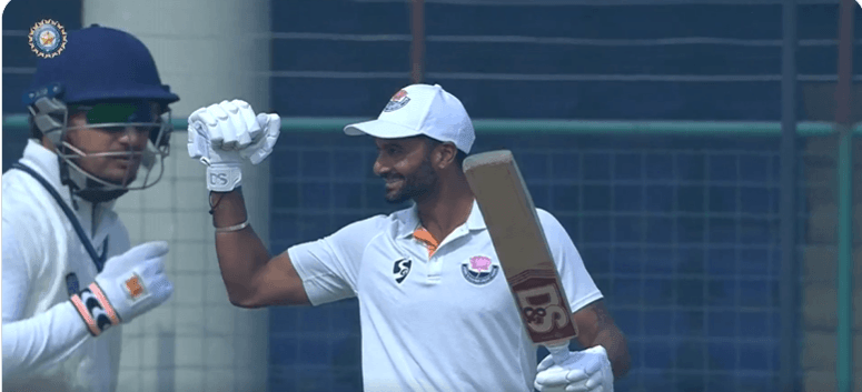 Players of J&K team celebrating victory over Delhi in Ranji Trophy match. J&K Ranji Team
