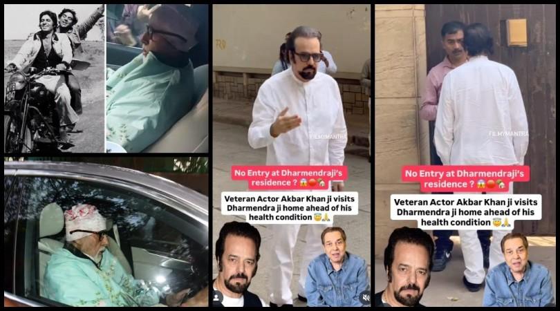 Amitabh Bachchan drives, wades through sea of paparazzi to meet Dharmendra; Akbar Khan denied entry at Dharmendra's house; fans furious