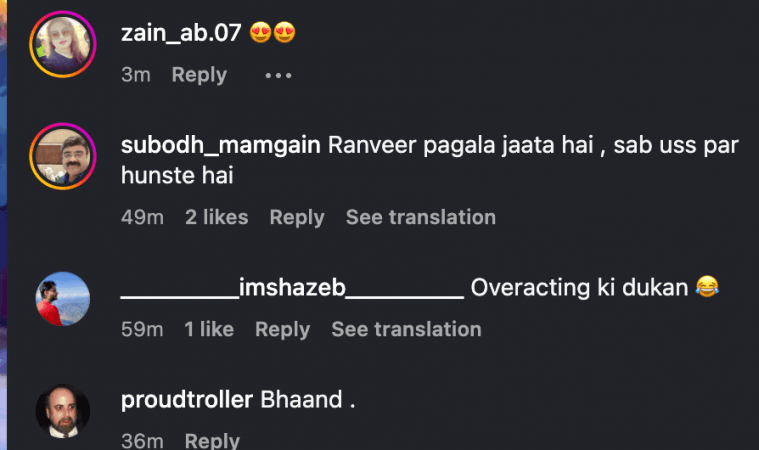 ranveer singh comments