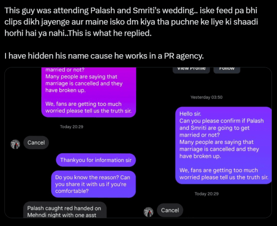 'Not involved': Choreographer Gulnaaz Khan shuts down one-night-stand rumours with Palash Muchhal a day before his marriage to Smriti Mandhana 'Not involved': Choreographer Gulnaaz Khan shuts down one-night-stand rumours with Palash Muchhal a day before his marriage to Smriti Mandhana