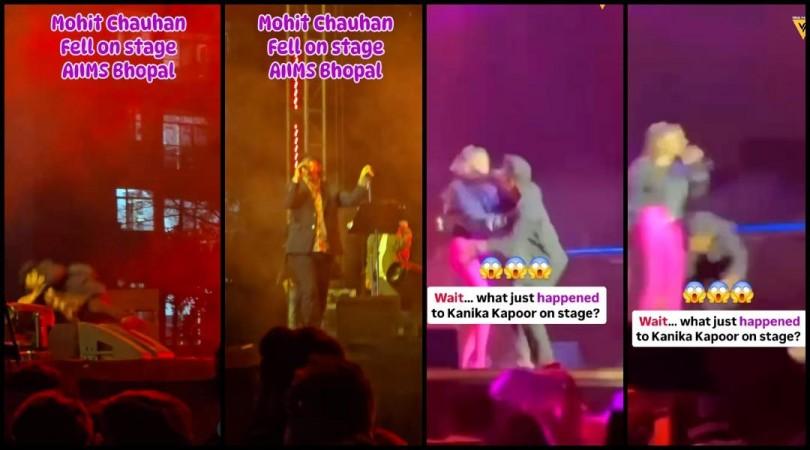 Mohit Chauhan falls off stage during AIIMS Bhopal concert; Kanika Kapoor groped by fan at another event; video goes viral Mohit chauhan falls off stage during AIIMS Bhopal concert; Kanika Kapoor groped by fan at another event; video goes viral