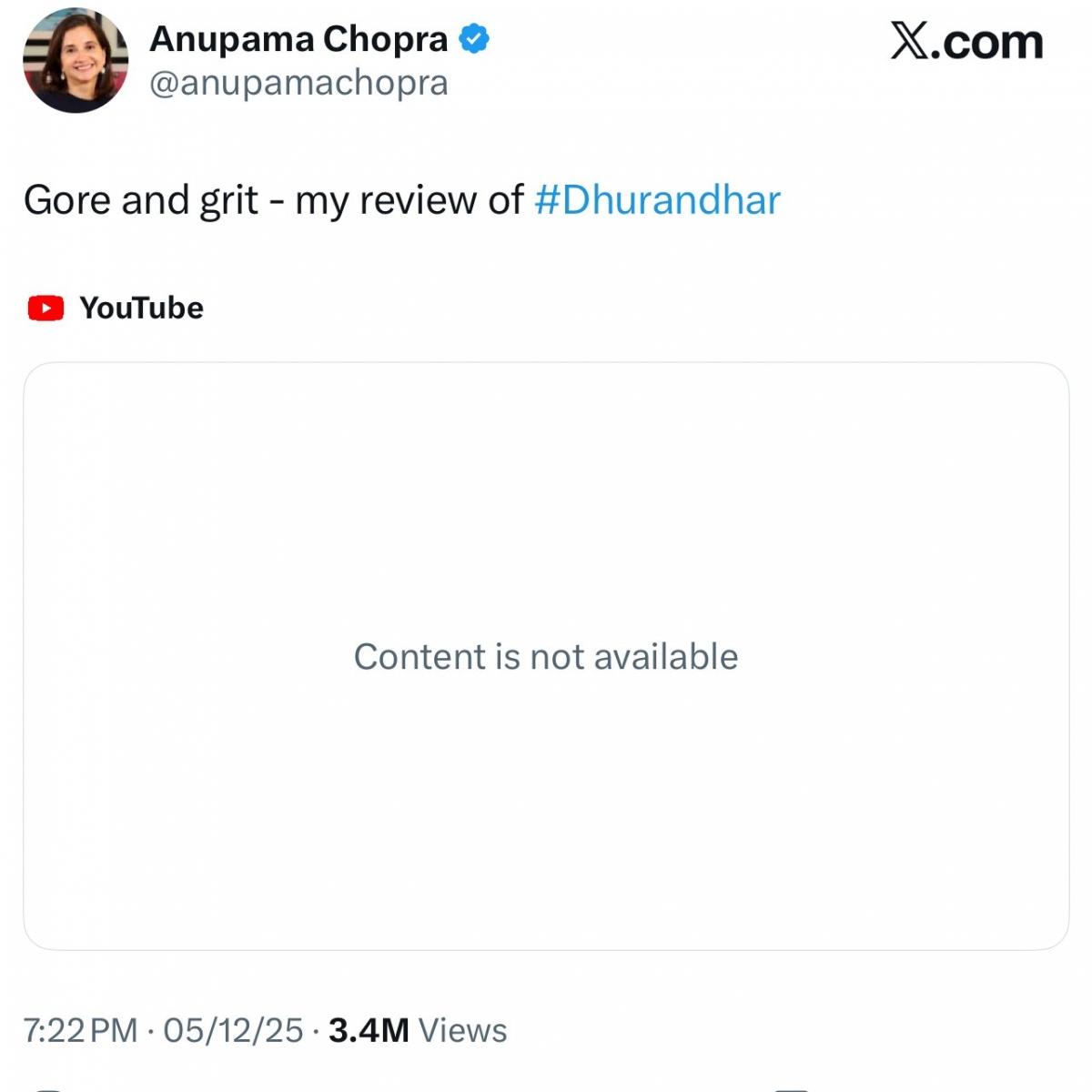 Creepy BDSM Variant of Deshbhakti…': Family Man 3 writer reviews Ranveer Singh's Dhurandhar; Anupama Chopra forced to delete Review after calling Film 'High on Testosterone, Anti-Pak' Creepy BDSM Variant of Deshbhakti…': Family Man 3 writer reviews Ranveer Singh's Dhurandhar; Anupama Chopra forced to delete Review after calling Film 'High on Testosterone, Anti-Pak'