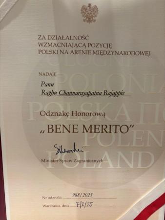 Raghu C.R. bags Poland's top foreign affairs distinction for bridge-building efforts Raghu C.R. bags Poland's top foreign affairs distinction for bridge-building efforts