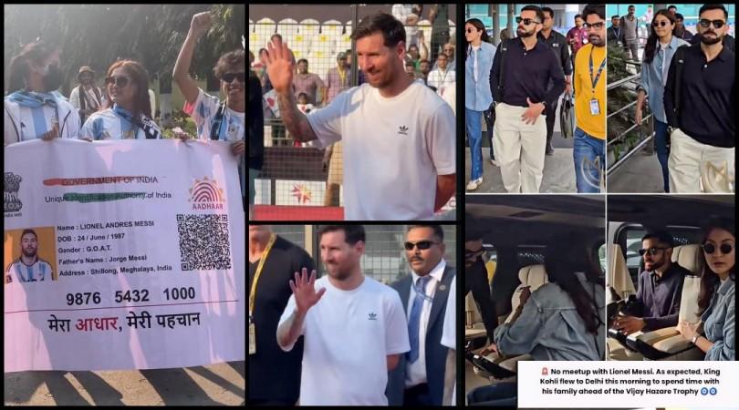 Messi mania in Mumbai: Footballer smiles and waves at fans at packed Wankhede Stadium; Virat Kohli–Anushka skip meet-up, head to Delhi, leaving fans disappointed Messi mania in Mumbai: Footballer smiles and waves at fans at packed Wankhede Stadium; Virat Kohli–Anushka skip meet-up, head to Delhi, leaving fans disappointed