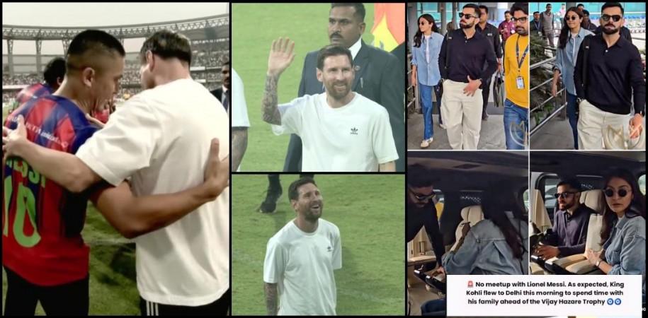 Messi hugs Sunil Chhetri, smiles, waves at fans at Wankhede Stadium; Virat Kohli–Anushka skip meet-up, head to Delhi; fans disappointed Messi hugs Sunil Chhetri, smiles, waves at fans at Wankhede Stadium; Virat Kohli–Anushka skip meet-up, head to Delhi; fans disappointed