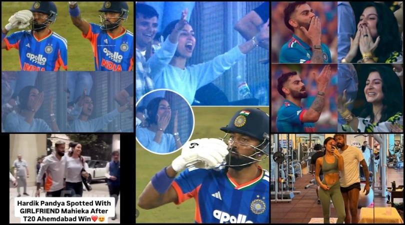 Hardik Pandya gives flying kisses to GF Mahieka Sharma after record-breaking T20I fifty; fans call their PDA cheap copy of Virat-Anushka