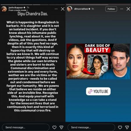 Janhvi Kapoor slams lynching of Dipu Chandra Das in Bangladesh, hailed as 'actor with spine'; Dhruv Rathee targets her with 'Dark Side of Beauty'