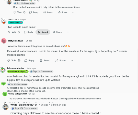 This is what the comment section of the discourse looked like. Namit Malhotra-AR Rahman- Hans Zimmer