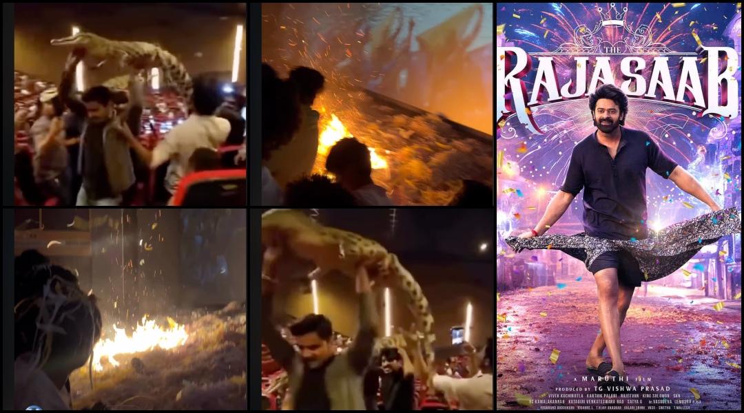 Raja Saab screening: Prabhas fans burn confetti inside Odisha theatre, carry dummy crocodile amid flop reviews; netizens call it shameful
