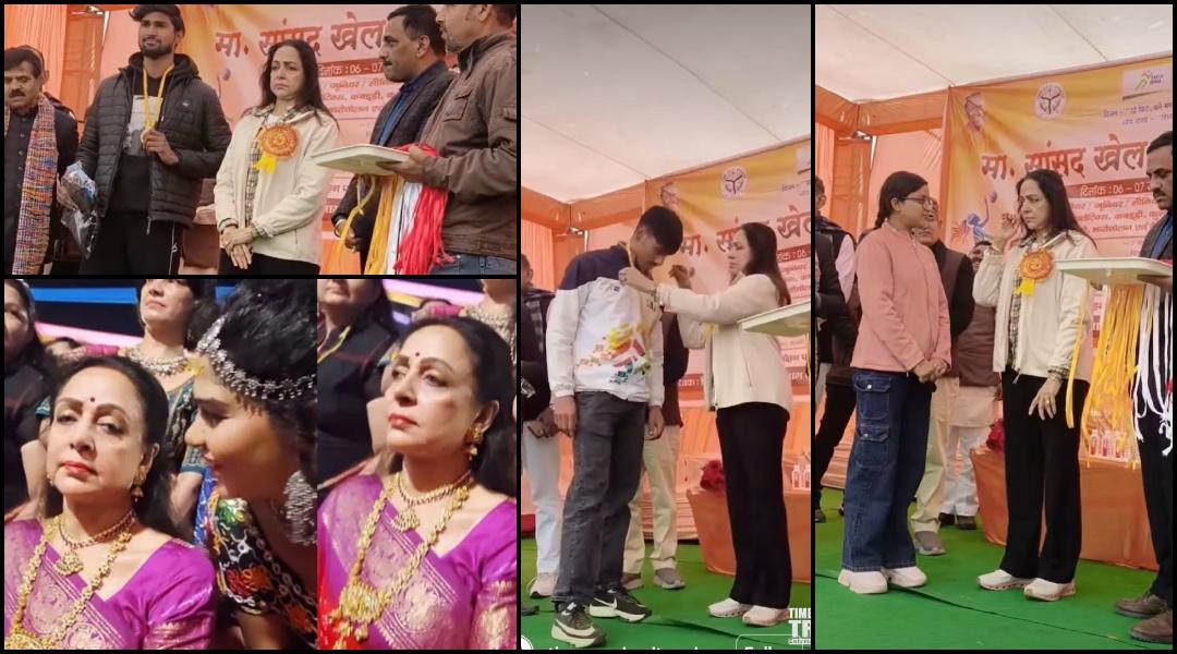 Shameful: Hema Malini's disinterested, grumpy expressions and hand-wiping gesture while presenting medals at MP Sports Competition irk netizens