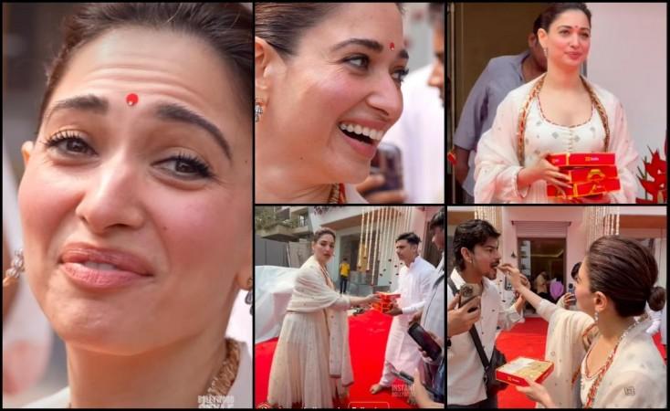 Tamannaah Bhatia radiates in white outfit, embraces fine lines and wrinkles, feeds sweets to paps at her jewellery store launch; fans laud her for embracing signs of ageing