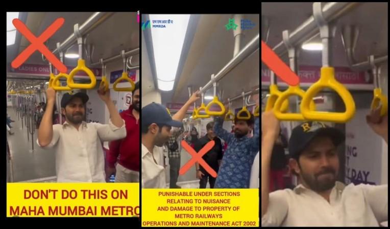 Varun Dhawan does pull-ups holding grab handles inside Mumbai Metro; authorities warn him; fans say 'destroying public property bought with taxpayers' money'