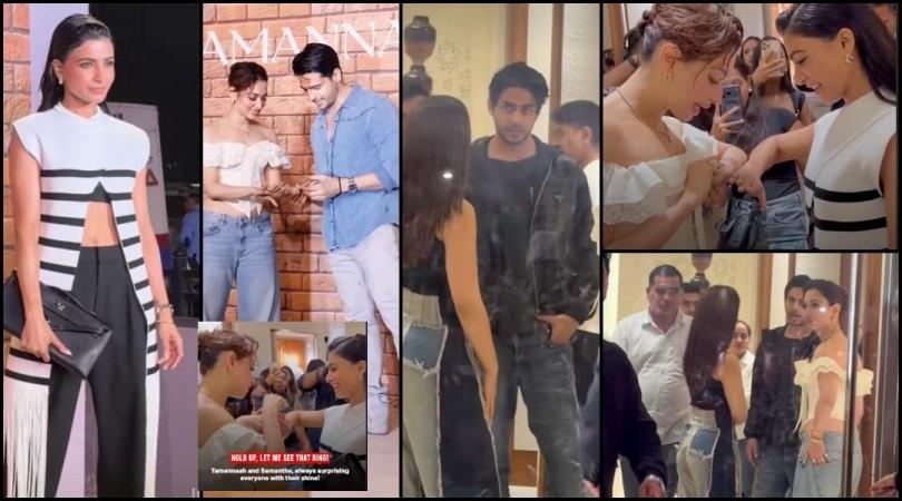 BFFs Tamannaah and Samantha engrossed in showing each other their jewellery; Aryan Khan kisses Tamannaah before exiting store launch event BFFs Tamannaah and Samantha engrossed in showing each other their jewellery; Aryan Khan kisses Tamannaah before exiting store launch event