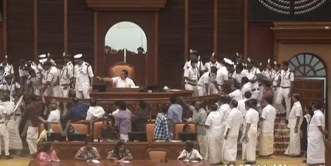 Ruckus in Kerala Assembly; shouting matches, physical jostling over Sabarimala case