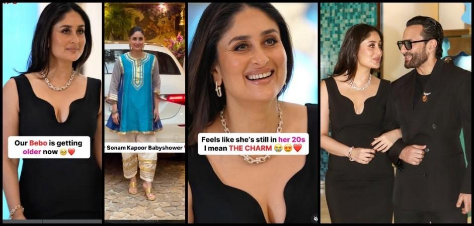Looks old, dull: Kareena Kapoor Khan twins in black with husband Saif Ali Khan; criticised for dark blue Chanderi suit at Sonam Kapoor's baby shower