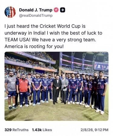 'America is rooting for you!': Donald Trump's rallying cry for Team USA at the T20 World Cup