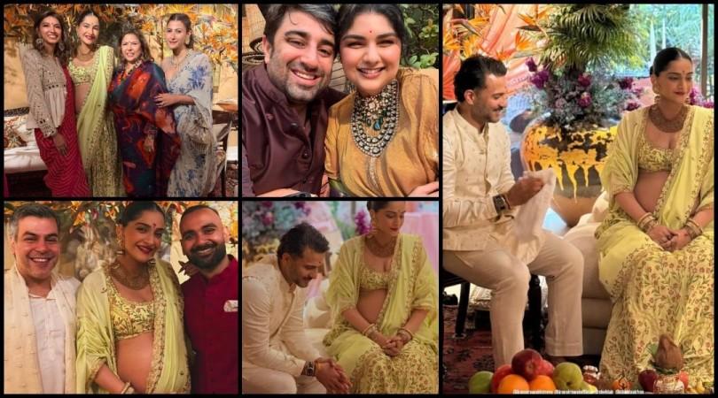 Pregnant Sonam Kapoor wears bralette-style blouse for traditional baby shower; gets schooled for flaunting baby bump