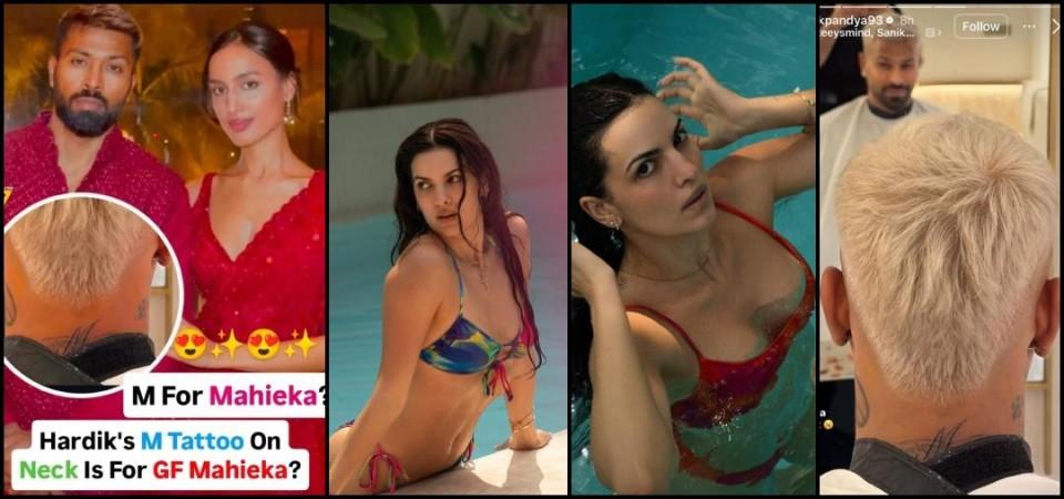 Hardik Pandya tattoos girlfriend Mahieka Sharma's initial on back of his neck; ex-wife Natasa Stankovic shares swimsuit photos