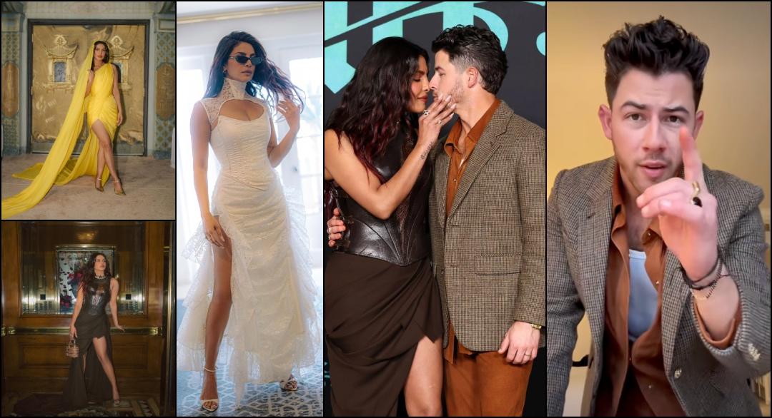 Priyanka Chopra slays in sexy thigh-high glam couture, kisses Nick Jonas as green forest jiju wears her mangalsutra as bracelet at The Bluff premiere