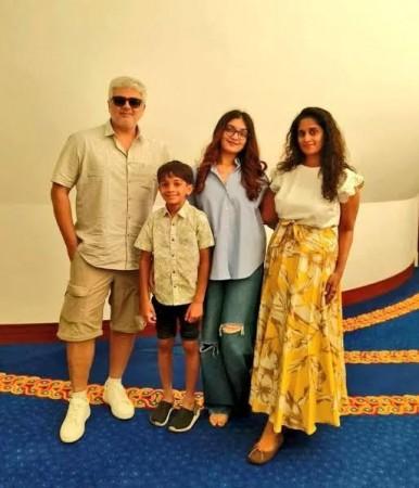 Shalini Ajith Kumar with her family Shalini Ajith Kumar with her family