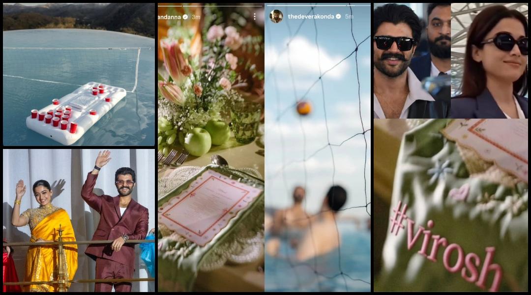 Wedding of Virosh: Vijay Deverakonda parties shirtless in pool, plays volleyball at bachelorette; Rashmika shares glimpses of Japanese dinner; sangeet, mehendi functions begin