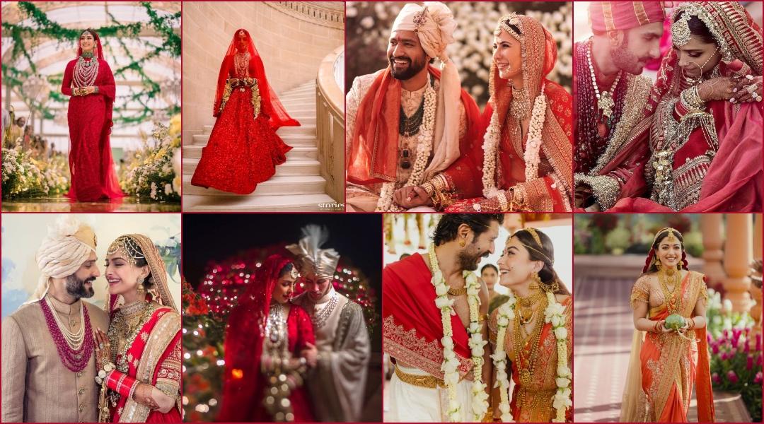 Rashmika Mandanna, Katrina Kaif, Deepika Padukone: Celebs who ditched ivory and pastel shades for traditional red and gold bridal couture at their weddings