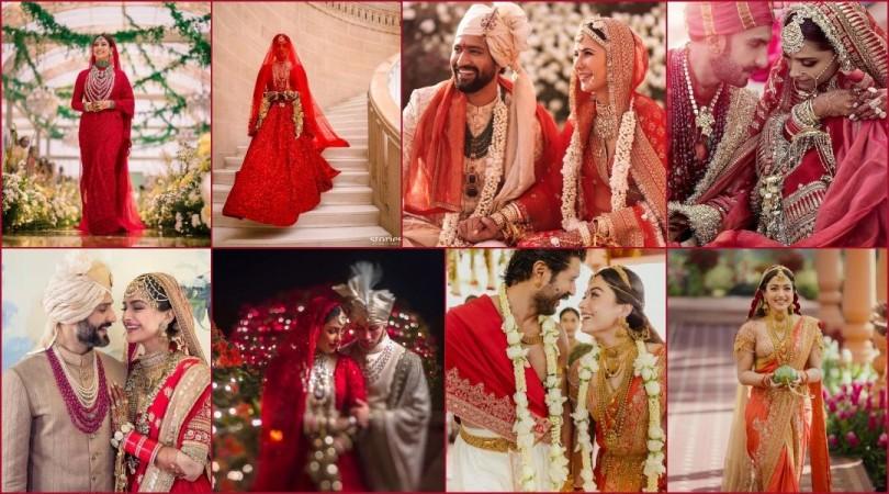 Rashmika Mandanna, Katrina Kaif, Deepika Padukone: Celebs who ditched ivory and pastel shades for traditional red and gold bridal couture at their weddings Rashmika Mandanna, Katrina Kaif, Deepika Padukone: Celebs who ditched ivory and pastel shades for traditional red and gold bridal couture at their weddings