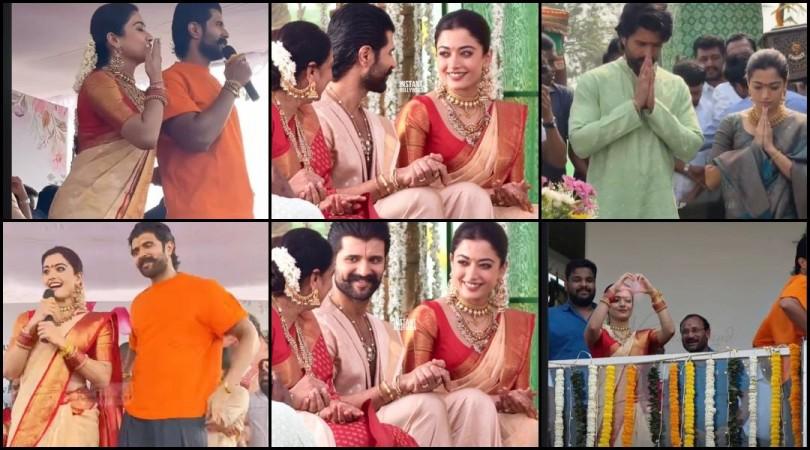 Rashmika blushes and gazes at Vijay during puja; jumps in joy while greeting village crowd; fans call it 'cringe overacting' Rashmika blushes and gazes at Vijay during puja; jumps in joy while greeting village crowd; fans call it 'cringe overacting'