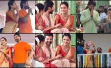 Rashmika blushes and gazes at Vijay during puja; jumps in joy while greeting village crowd; fans call it 'cringe overacting'