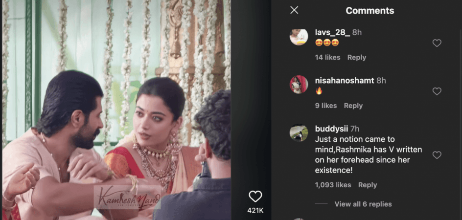 Rashmika blushes and gazes at Vijay during puja; jumps in joy while greeting village crowd; fans call it 'cringe overacting' Rashmika blushes and gazes at Vijay during puja; jumps in joy while greeting village crowd; fans call it 'cringe overacting'