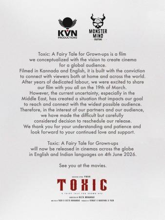Yash's Toxic postponed to June 4, amid Middle East tensions