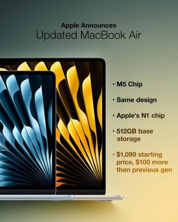 Apple introduces new MacBook Air, MacBook Pro with M5 and next-gen AI capabilities