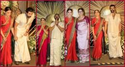 Rashmika Mandanna glows in red saree, flaunts sindoor and mangalsutra; Vijay Deverakonda shines in white vesti; couple walks hand-in-hand at Hyderabad reception