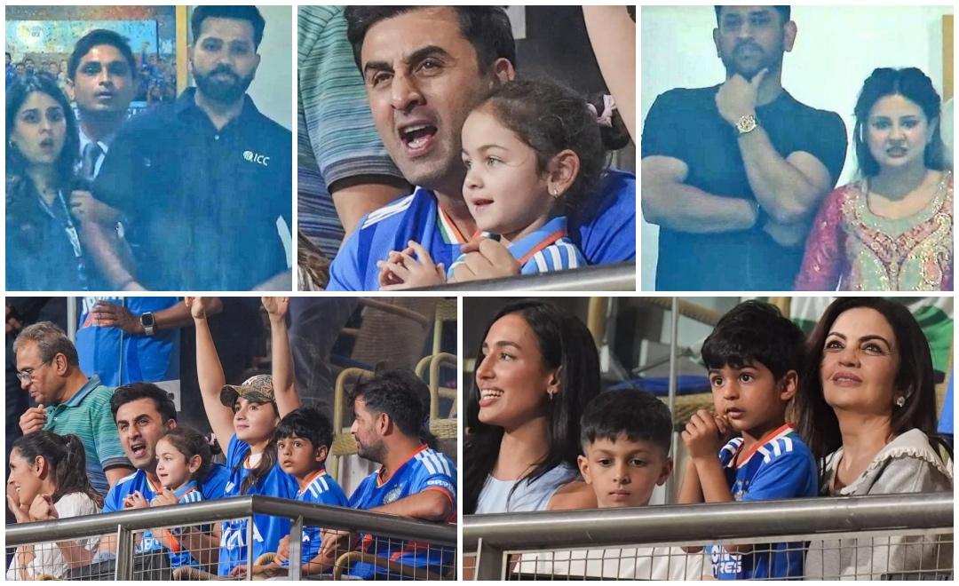 Indian Finals: Ranbir Kapoor, Alia Bhatt with daughter Raha enjoy match in India jersey; Rohit Sharma, MS Dhoni cheer for Team India