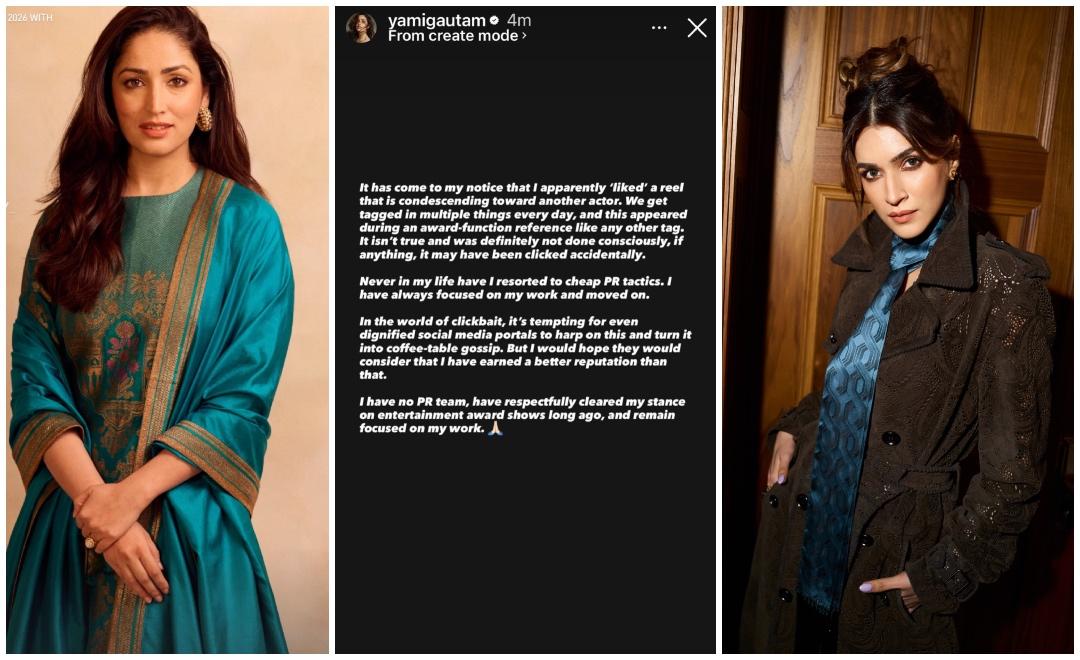 'It may have been clicked accidentally': Yami Gautam defends liking reel questioning Kriti Sanon's Best Actress win, denies PR tactics