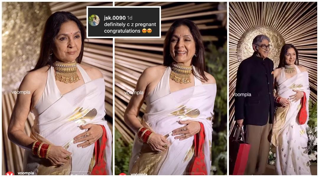 Is Neena Gupta pregnant at 66? Netizens think as actor caresses bump in white saree at Rashmika Mandanna–Vijay Deverakonda wedding reception