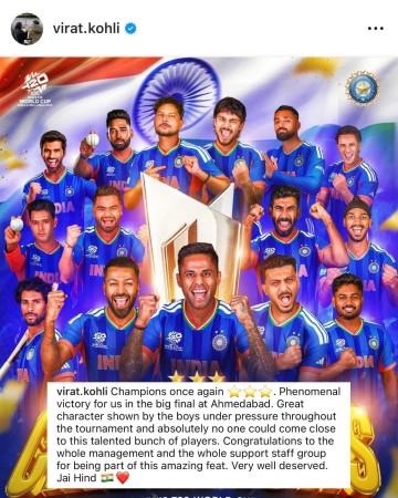 Bollywood celebrities, including Anushka Sharma, Ajay Devgn and Anil Kapoor, celebrated India's historic T20 World Cup victory on social media. Their posts reflected national pride as Team India beat New Zealand.