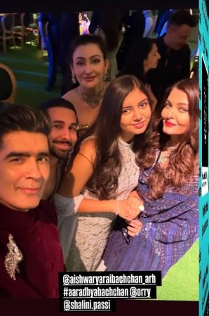 Nita Ambani makes Aishwarya Rai dance to ex-bf Salman Khan's song Salaam-E-Ishq with husband Abhishek Bachchan; Aaradhya – Aishwarya- Abhishek pose with Orry