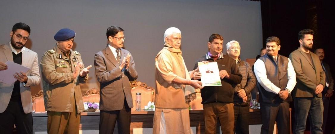J&K LG Manoj Sinha handing over appointment letters to some terror victim families LG Manoj Sinha